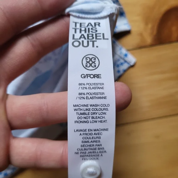 New G Fore Polo Shirt Mens Medium Blue Geometric Performance Stretch Preppy USA - Picture 7 of 11